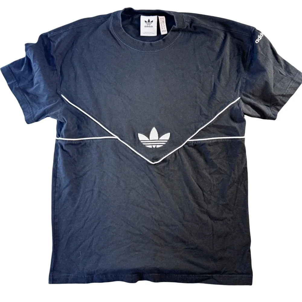 Adidas Originals Mens Black Chevron Piping Trefoil Logo T-Shirt‎ HR3319 Small